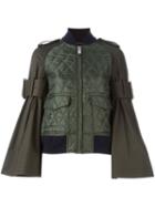 Sacai Quilted Bomber Jacket, Women's, Size: 1, Green, Cupro/polyester/cotton