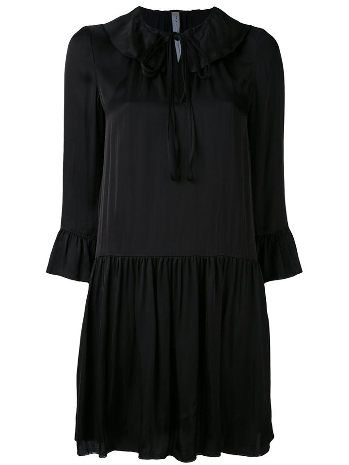 Liquid Satin Ruffle Neck Dress - Women - Cotton/viscose - 0, Black, Cotton/viscose, Raquel Allegra