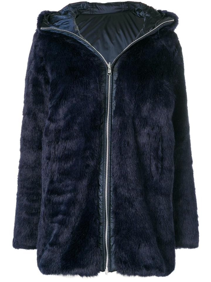 Colmar Hooded Faux Fur Coat - Blue