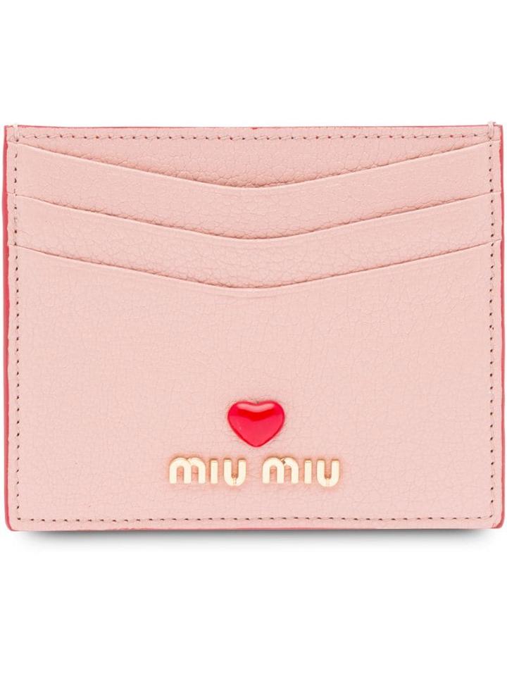 Miu Miu Madras Love Logo Card Holder - Pink