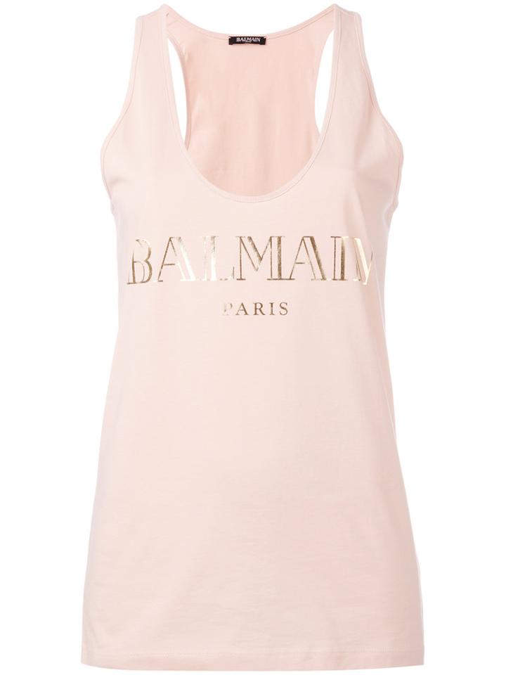 Balmain Logo Tank Top, Women's, Size: 36, Pink/purple, Cotton