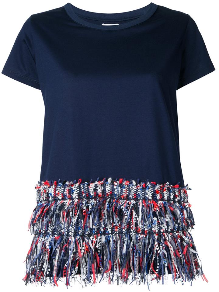 Coohem - Fringed T-shirt - Women - Cotton - 40, Blue, Cotton
