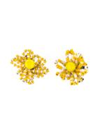 Christian Lacroix Vintage Pearl Flower Earrings - Yellow & Orange