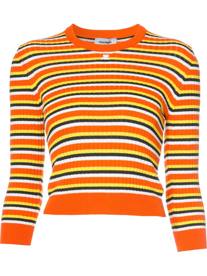 Courrèges - Striped Sweater - Women - Cotton/cashmere - 3, Women's, Yellow/orange, Cotton/cashmere