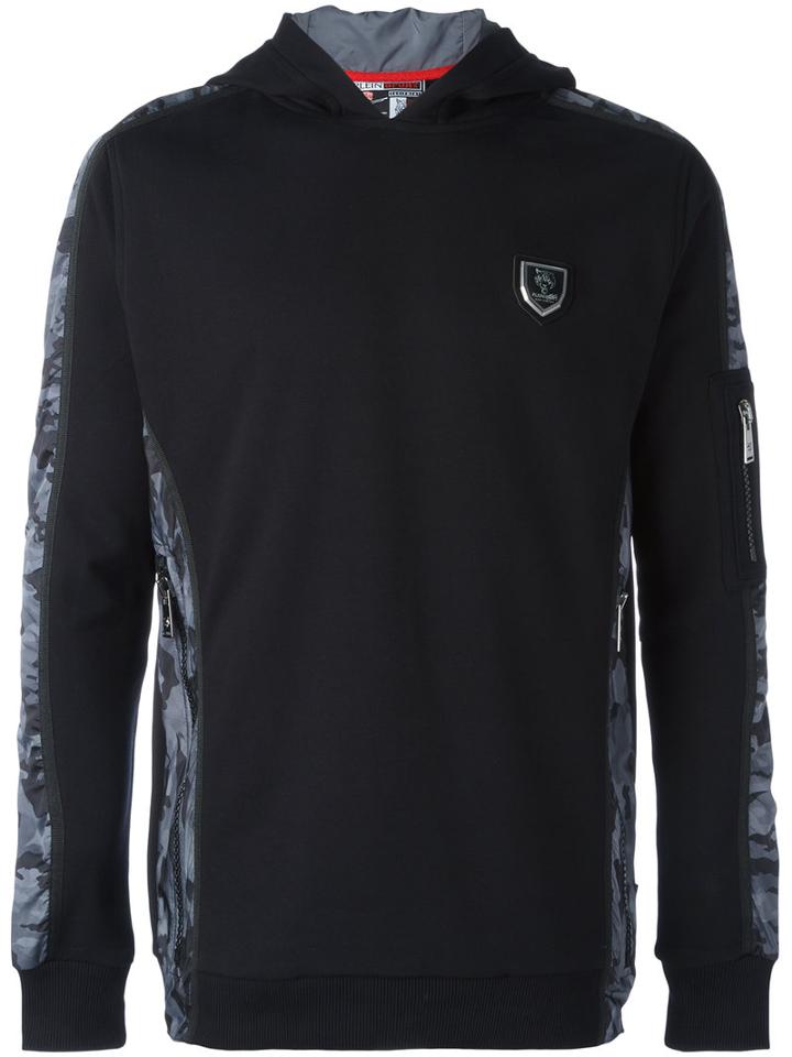 Plein Sport Camouflage Print Hoodie, Men's, Size: Large, Black, Cotton/polyester