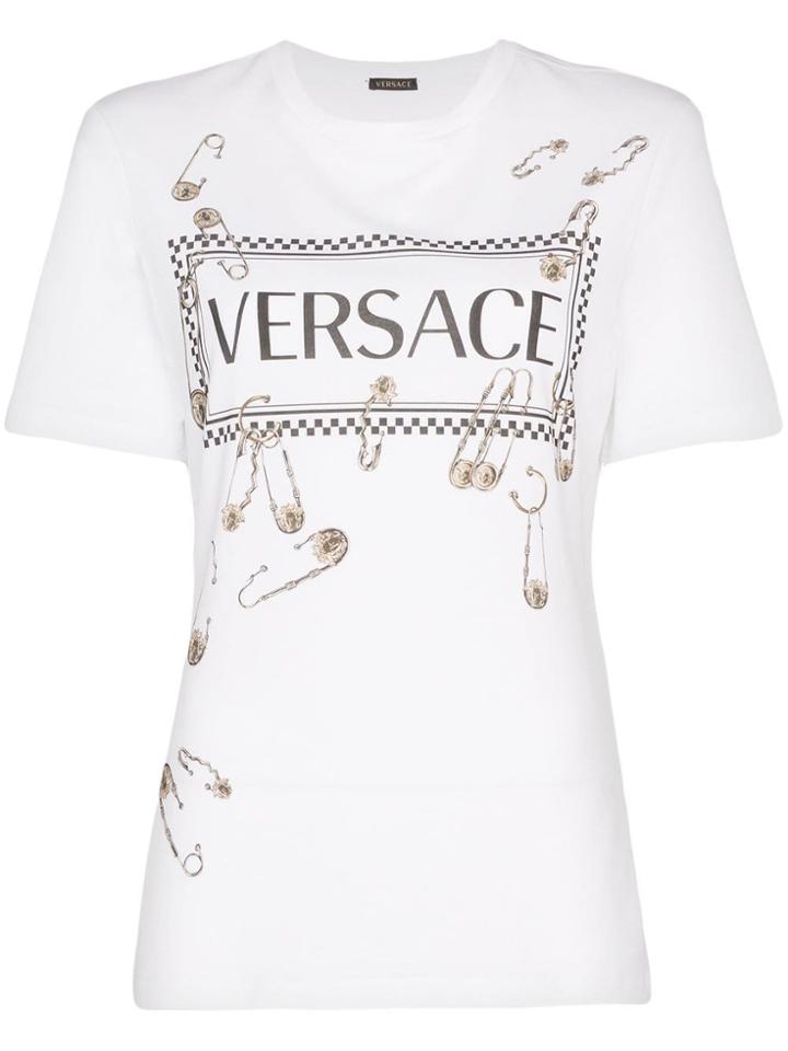 Versace Safety-pin Print Logo T-shirt - White