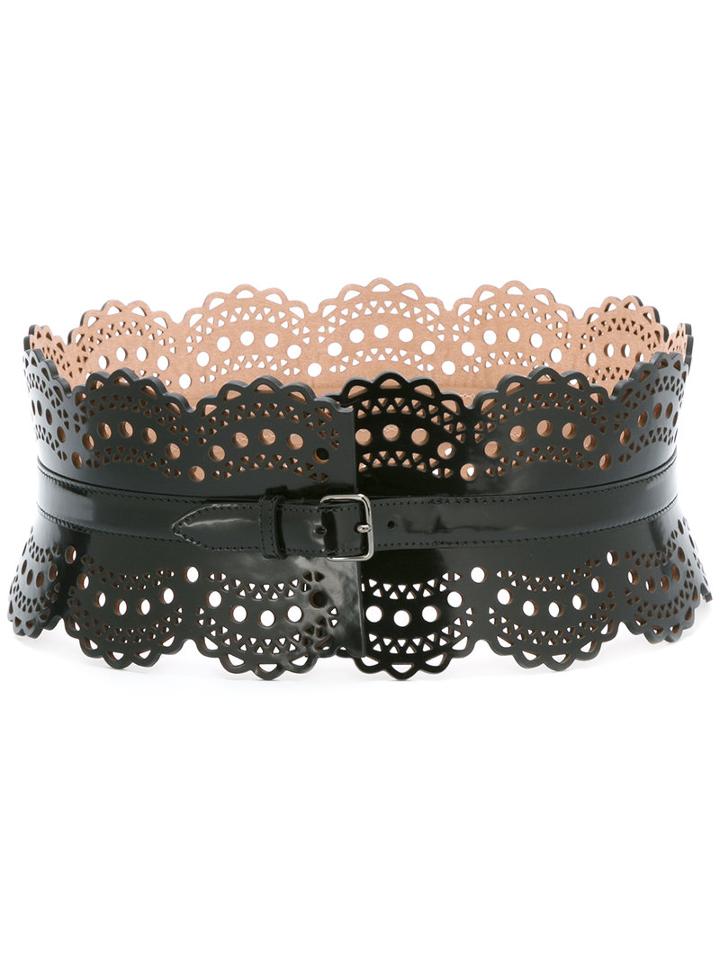 Alaïa Laser Cut Waist Belt, Women's, Size: 80, Black, Calf Leather