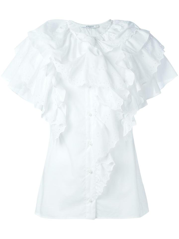 Givenchy Broderie Anglaise Trim Ruffle Top - White