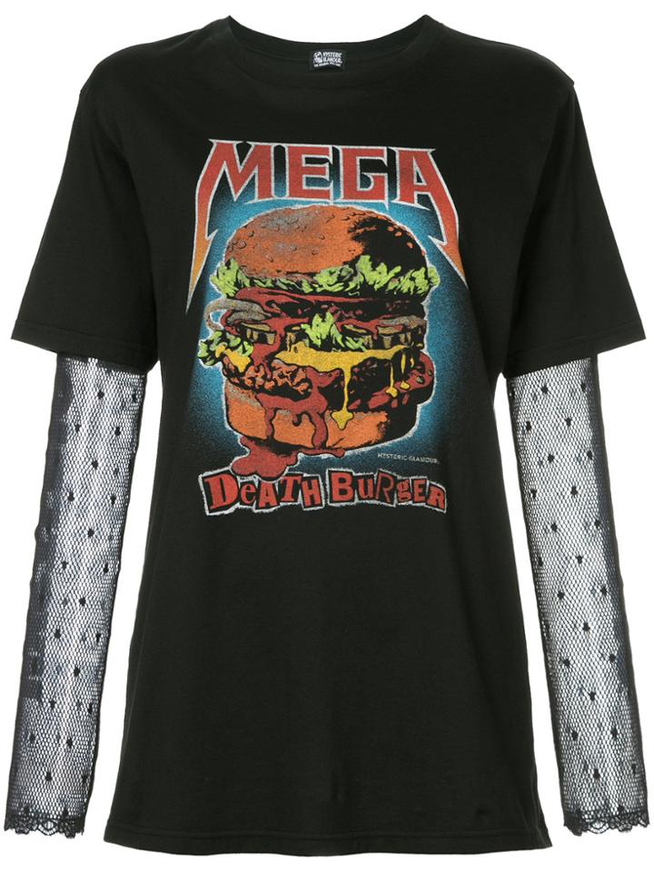 Hysteric Glamour Jacquard Sleeve Burger Print T-shirt - Black