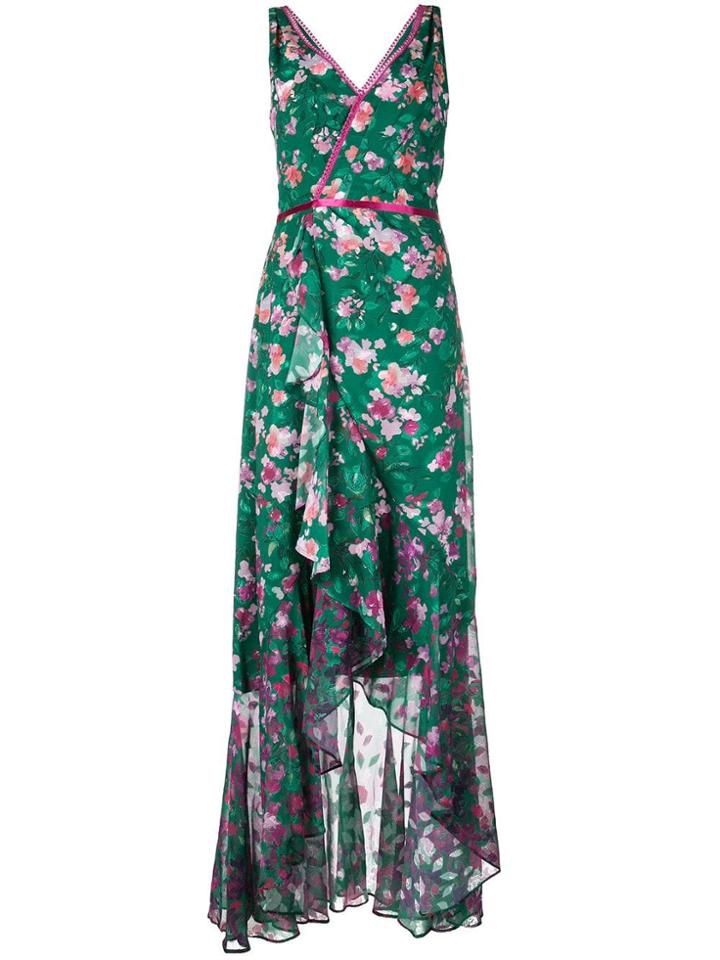 Marchesa Notte Long Floral Wrap Dress - Green