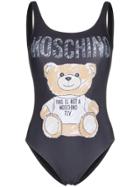 Moschino Bear Logo Print Swimsuit - Black