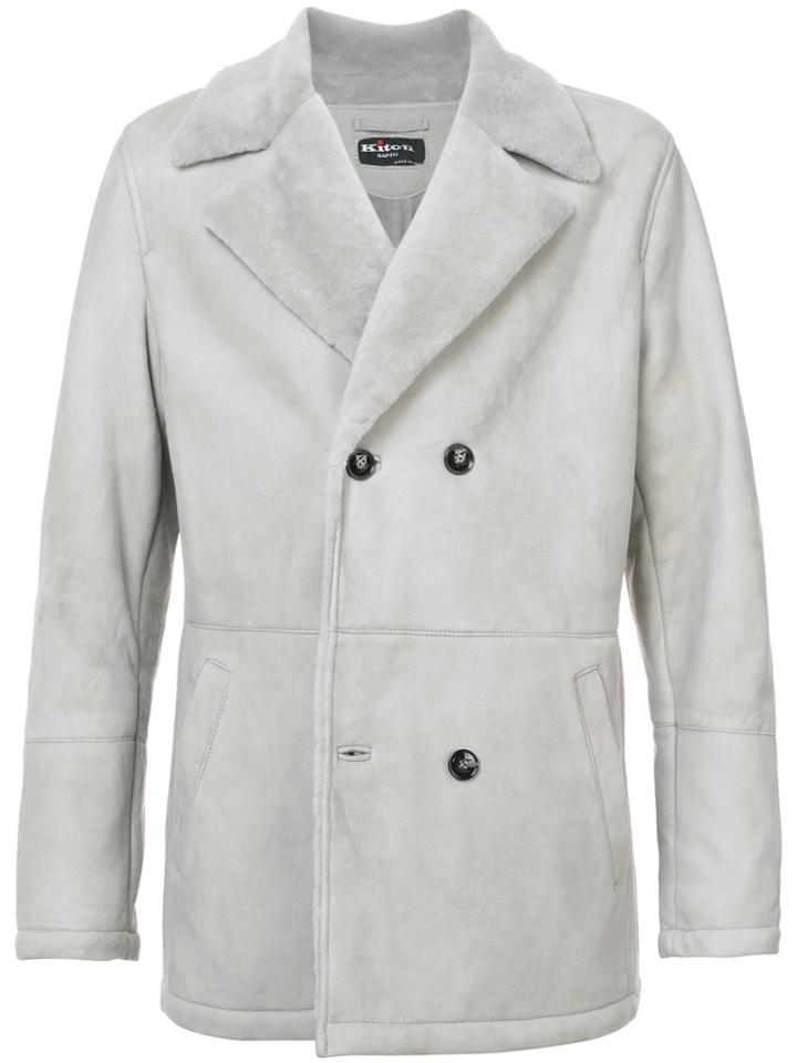 Kiton Double Breasted Shearling Coat - Grey