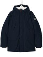 Save The Duck Kids Teen Logo Patch Hooded Coat - Blue