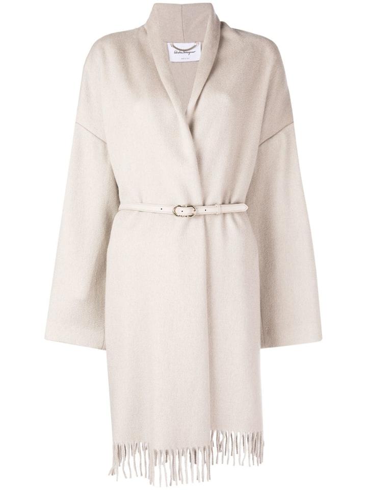 Salvatore Ferragamo Fringed Belted Cardigan - Neutrals