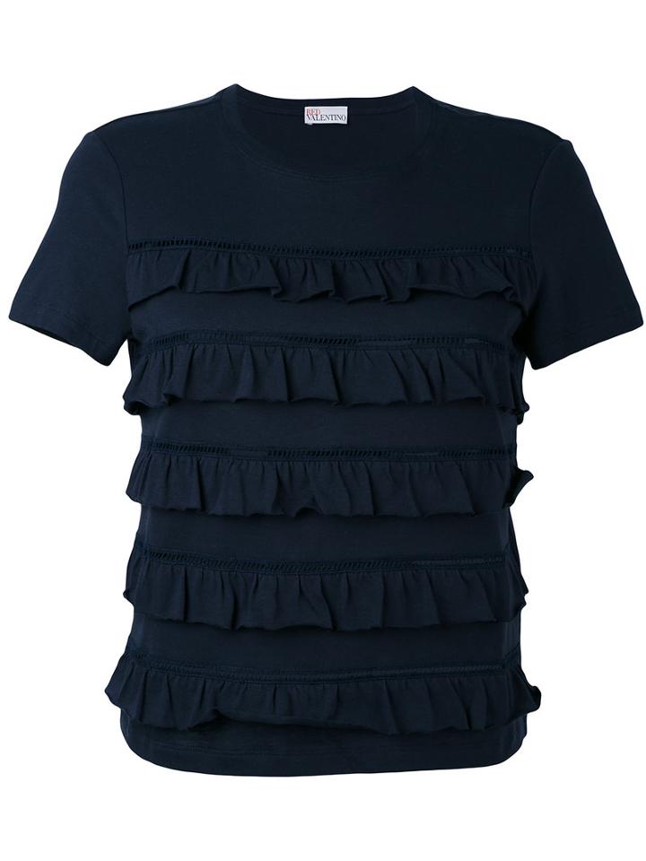 Red Valentino - Frill Panel T-shirt - Women - Cotton - M, Blue, Cotton