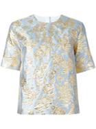 Msgm Metallic Jacquard T-shirt, Women's, Size: 44, Blue, Polyester/polyamide/metallic Fibre