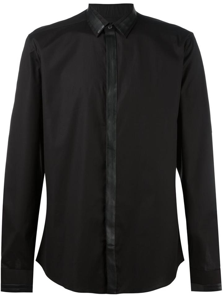 Les Hommes Contrast Fastening Shirt, Men's, Size: 52, Black, Cotton/spandex/elastane