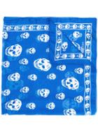 Alexander Mcqueen - Skull Print Scarf - Men - Silk - One Size, Blue, Silk