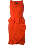 Boutique Moschino Frill Hem V-neck Dress, Women's, Size: 44, Red, Cotton/other Fibers