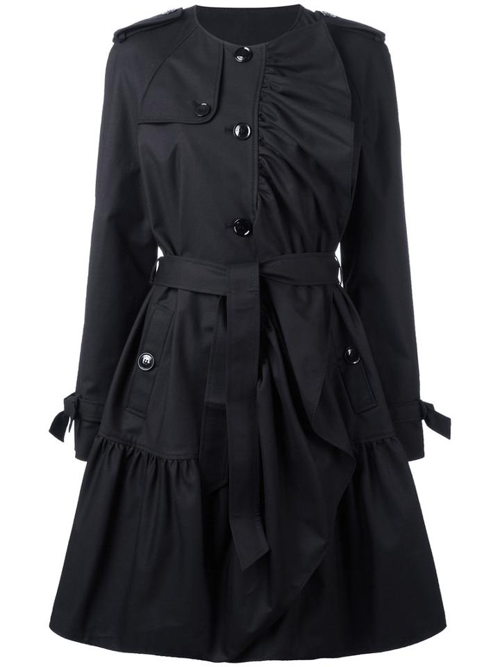 Boutique Moschino Pleated Trench Coat, Women's, Size: 46, Black, Cotton/acetate/rayon/other Fibers