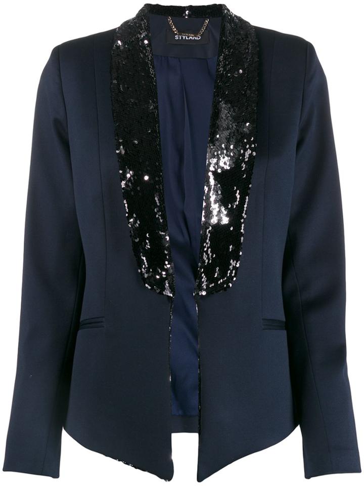 Styland Contrast-lapel Embellished Blazer - Blue