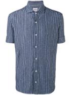 Brunello Cucinelli Striped Shortsleeved Shirt, Men's, Size: Large, Blue, Linen/flax/spandex/elastane