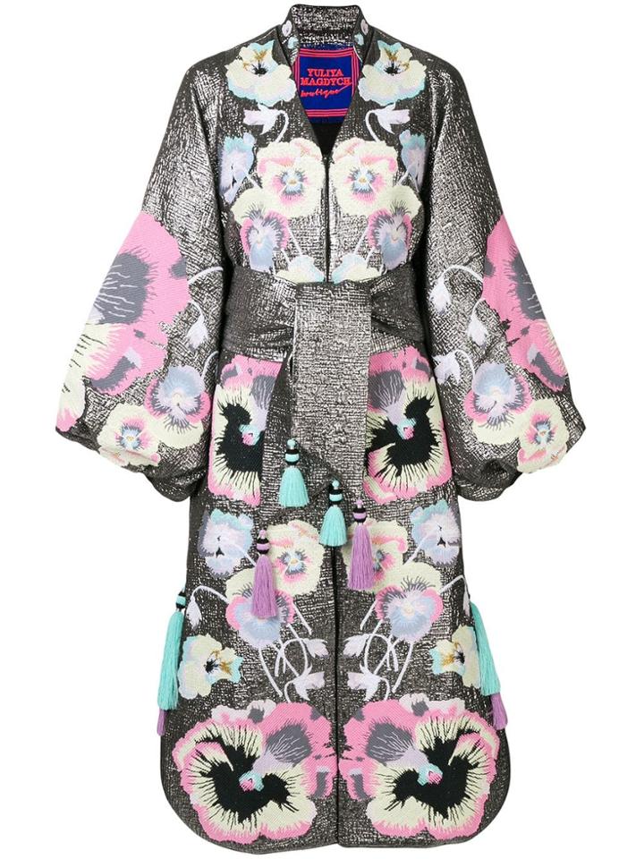 Yuliya Magdych Pansies Embroidered Kaftan Dress - Silver