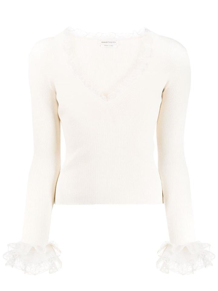 Alexander Mcqueen Lace Details Knitted Jumper - White