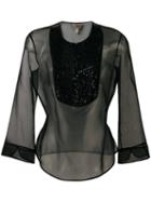 Armani Collezioni Three-quarters Sleeve Sheer Blouse, Women's, Size: 44, Black, Silk/glass