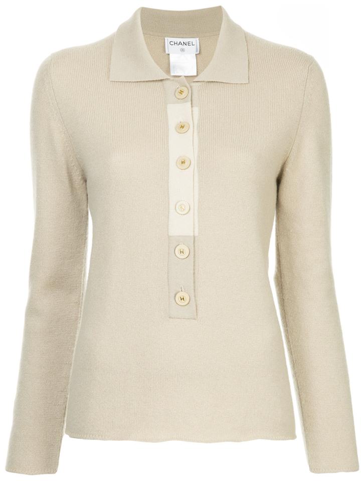 Chanel Vintage Cashmere Longsleeved Polo Shirt - Nude & Neutrals
