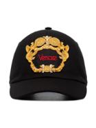 Versace Black Blasone Baroque Embroidered Cotton Cap