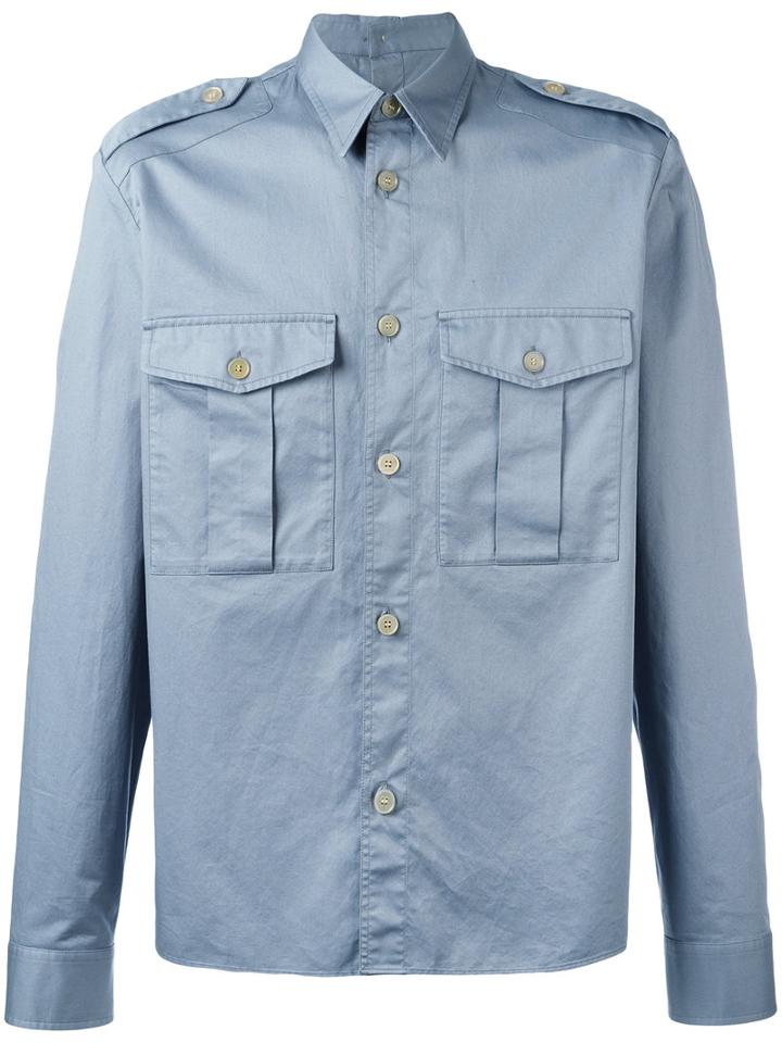Maison Margiela Military Style Double Fastening Shirt, Men's, Size: 40, Blue, Cotton
