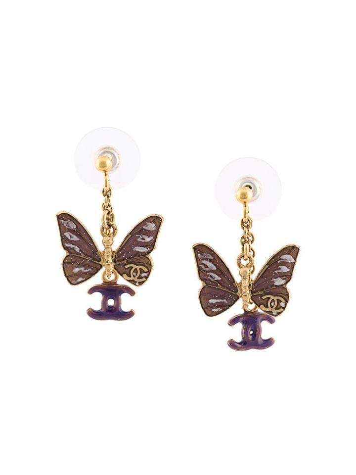 Chanel Vintage Cc Logo Butterfly Earrings