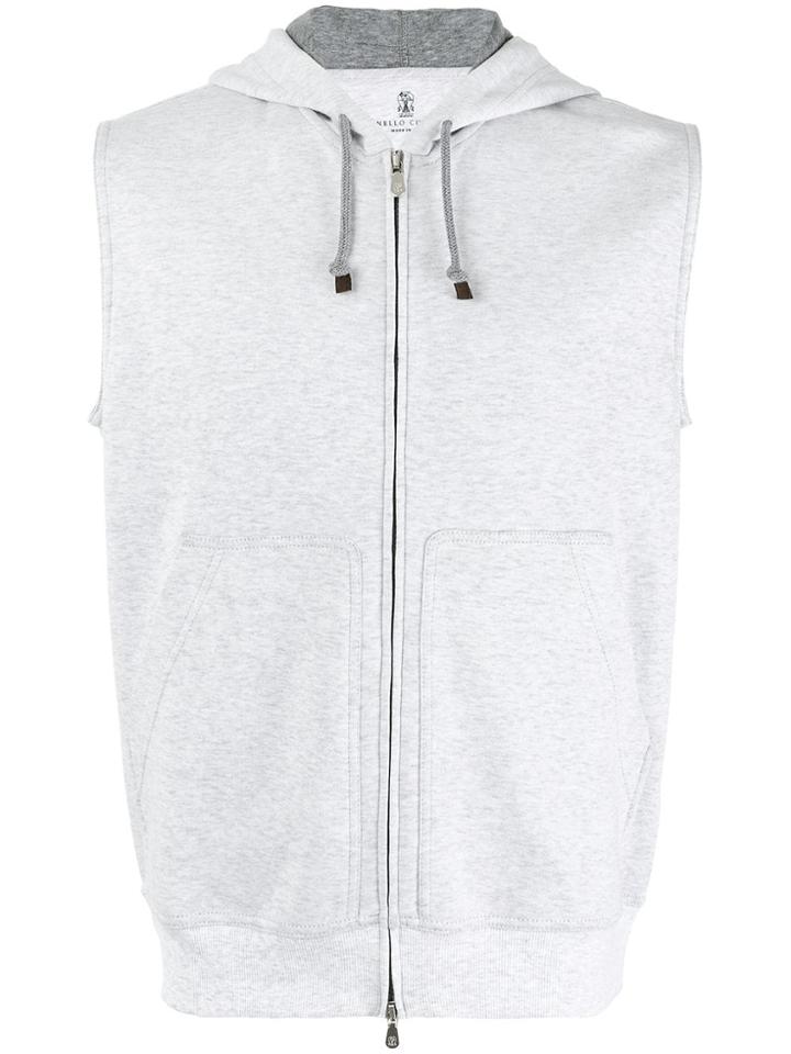 Brunello Cucinelli Zip Up Sleeveless Hoodie - Grey