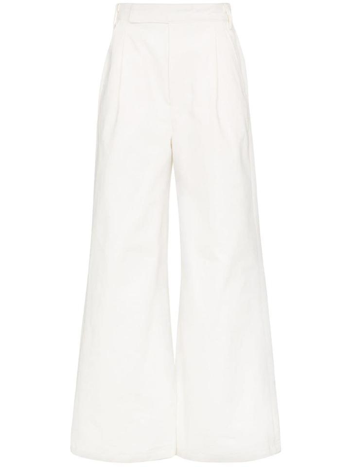 Goldsign High Waist Palazzo Cotton Trousers - White