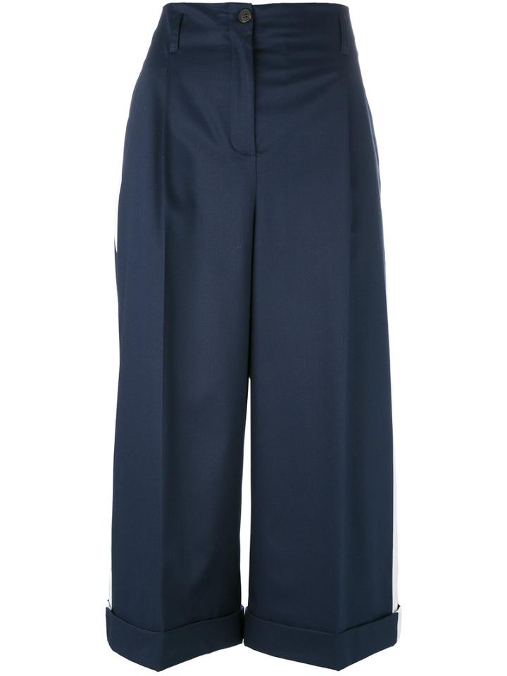 Semicouture Side Stripe Cropped Trousers, Women's, Size: 42, Blue, Polyester/spandex/elastane/viscose