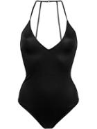 Fleur Du Mal - V-neck Bodysuit - Women - Spandex/elastane/acetate - L, Women's, Black, Spandex/elastane/acetate