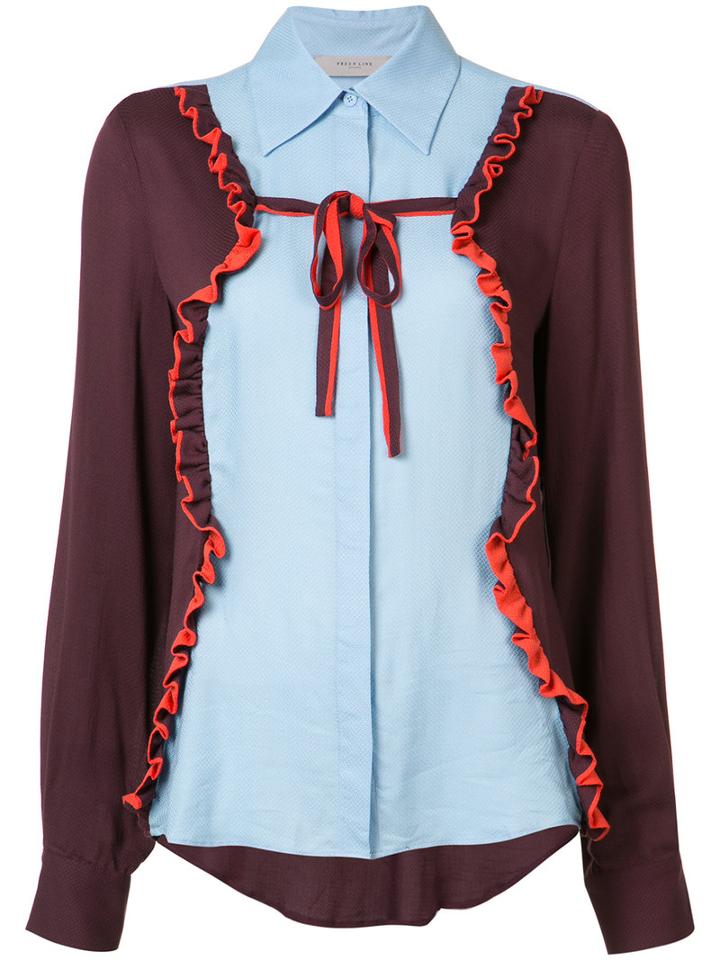 Preen By Thornton Bregazzi Panelled Ruffle Trim Shirt, Women's, Size: Small, Red, Viscose