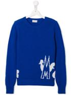 Moncler Kids Knit Logo Print Jumper - Blue