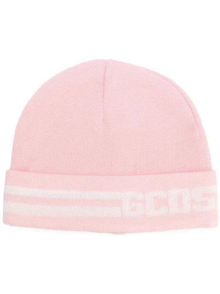 Gcds Logo Knit Beanie - Pink & Purple