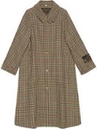 Gucci Houndstooth Wool Coat With Label - Brown
