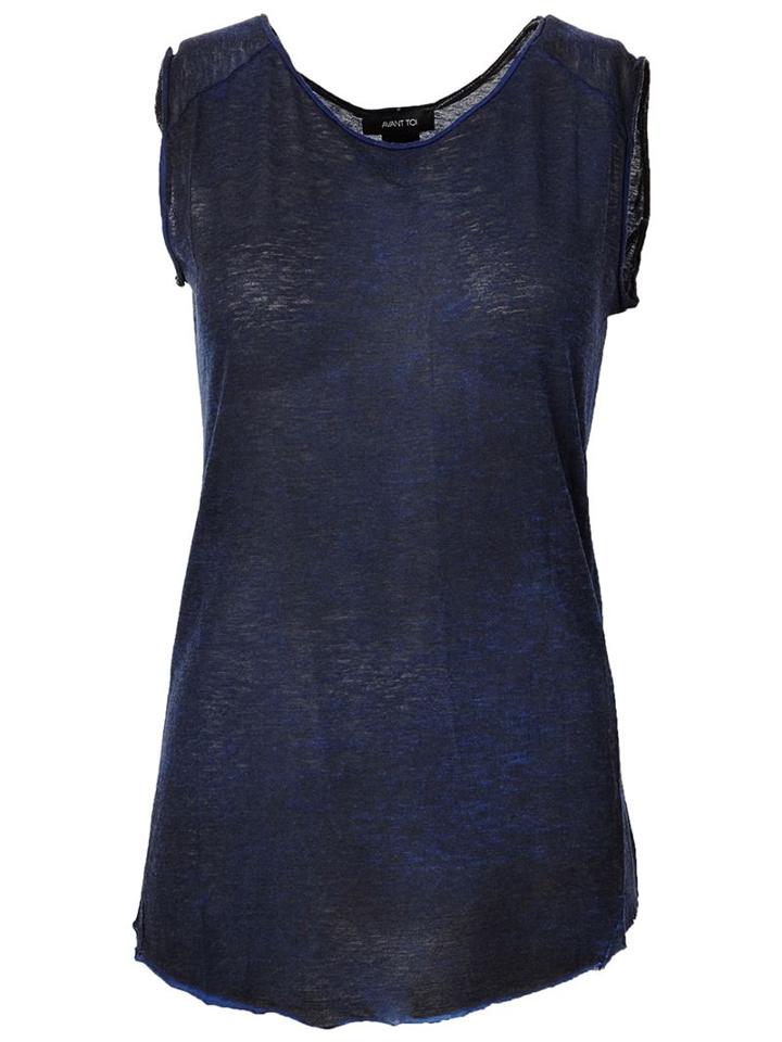 Avant Toi Back Trim Detail Semi Sheer Tank, Women's, Size: Xs, Blue, Cotton/polyamide/viscose