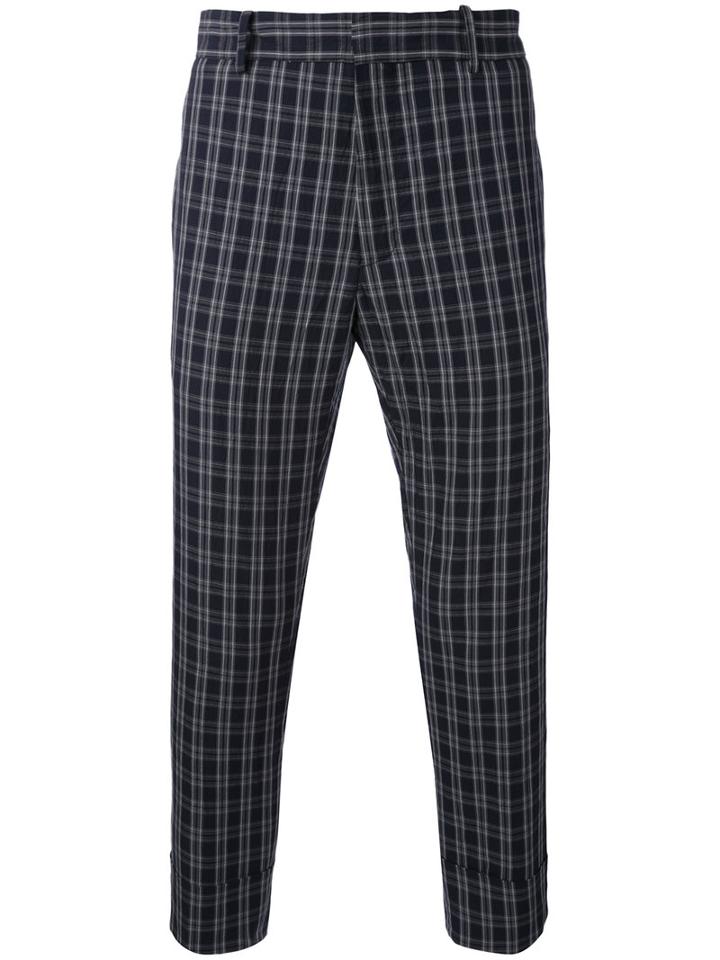 Paolo Pecora - Plaid Cropped Trousers - Men - Cotton/spandex/elastane - 44, Blue, Cotton/spandex/elastane