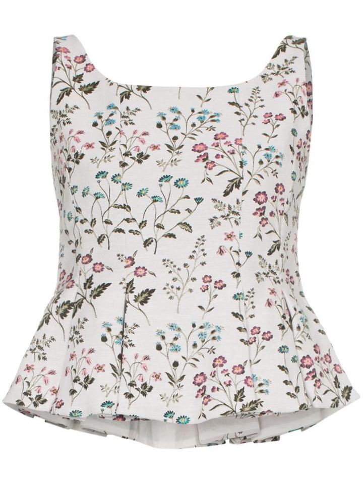 Erdem Kelsie Floral-print Peplum Hem Top - Neutrals