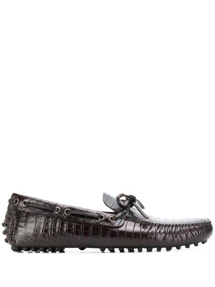 Car Shoe Croc-effect Driving Shoes - Brown