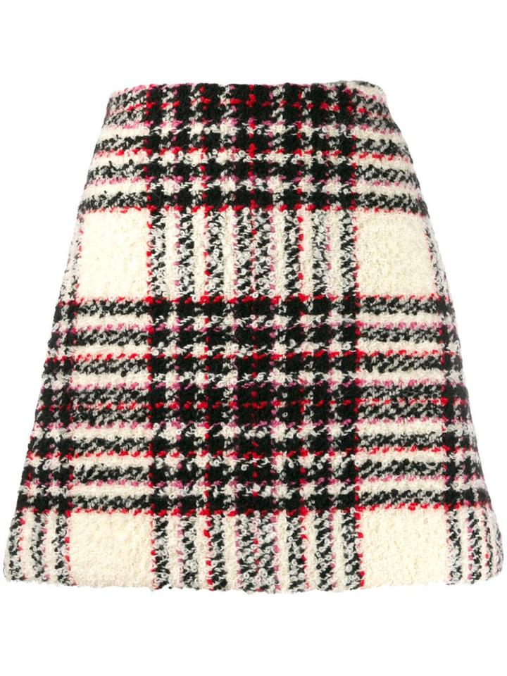 Tory Burch Plaid Tweed A-line Skirt - White