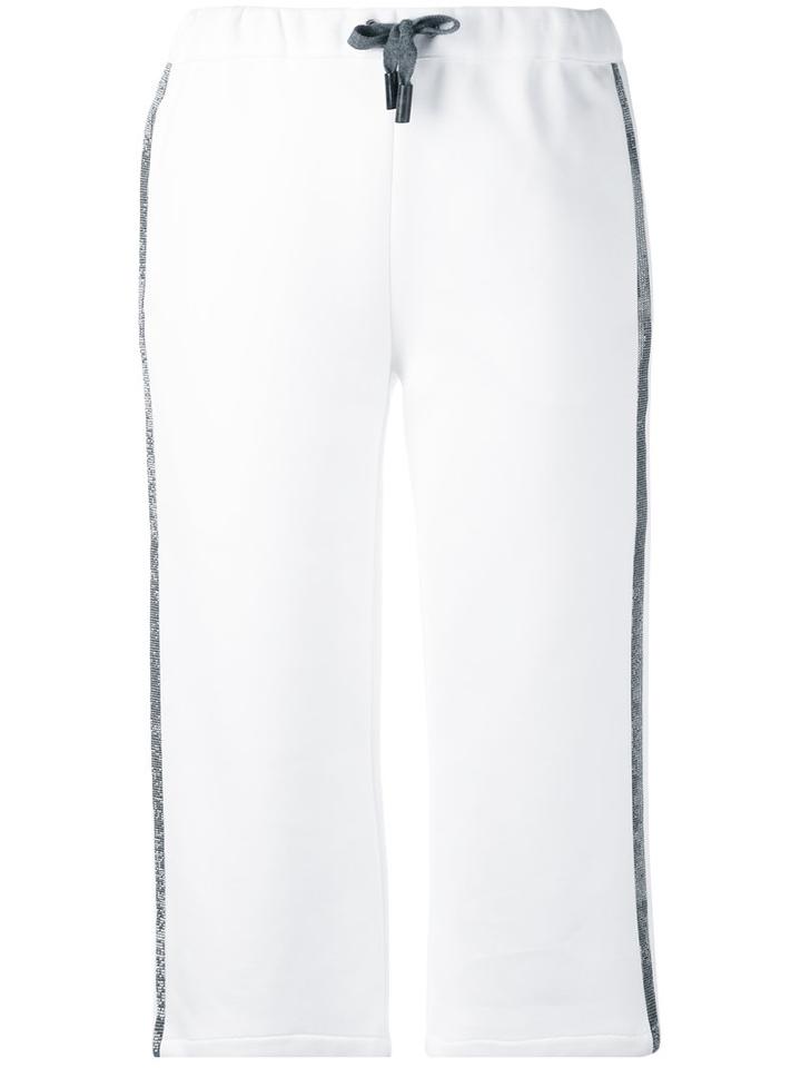 Eleventy - Crystal Embellished Cropped Trousers - Women - Cotton/polyamide - Xs, White, Cotton/polyamide