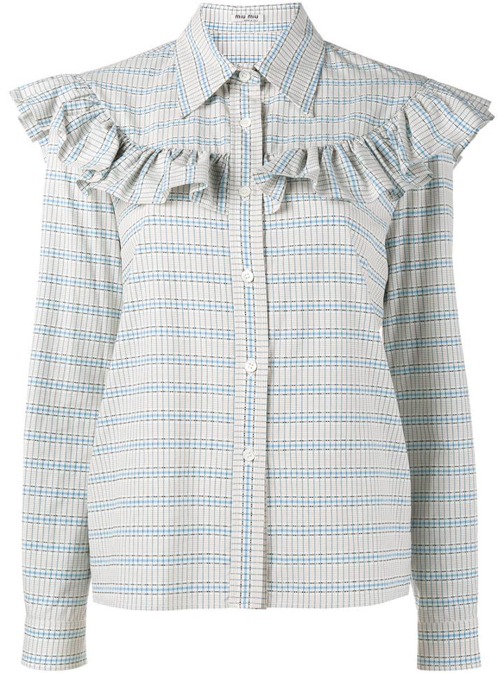 Miu Miu Ruffle-trimmed Cropped Shirt, Women's, Size: 40, Nude/neutrals, Cotton