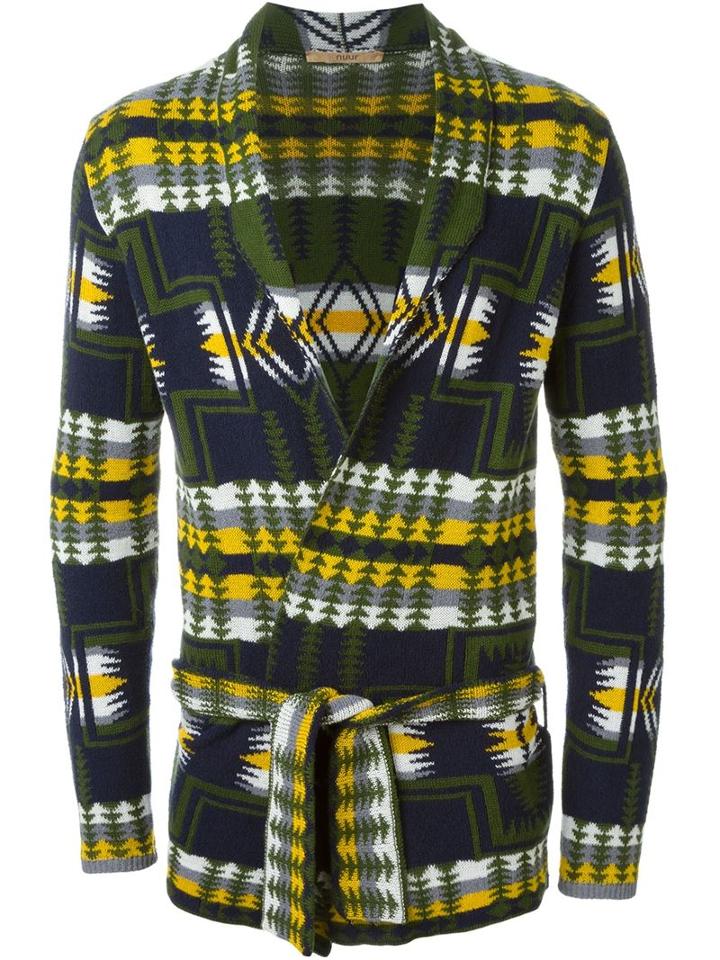 Nuur Aztec Intarsia Cardi-coat, Men's, Size: 48, Green, Cotton/polyamide