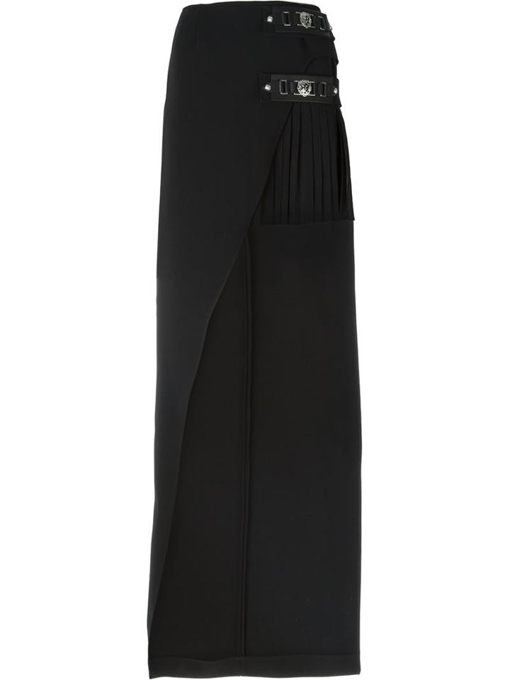 Versus Asymmetric Pleated Skirt, Women's, Size: 40, Black, Polyester/silk/spandex/elastane/leather